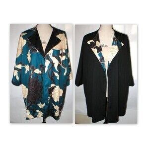 NWT Natori Open Front Topper Jacket XS S New Womens Reversible Black Aqua Beige
